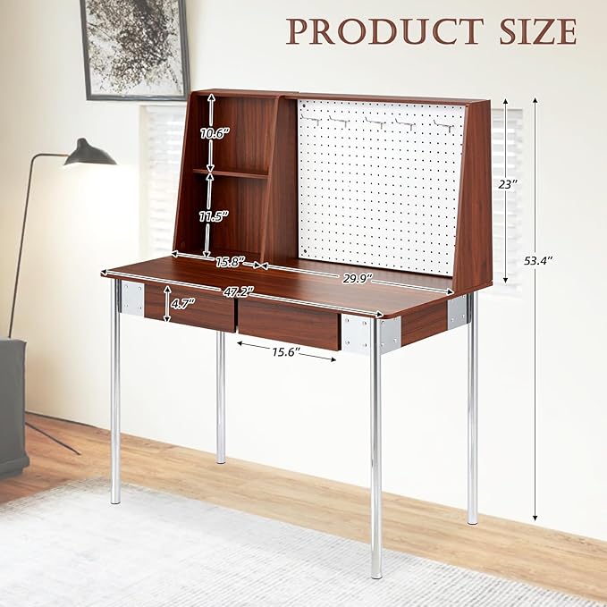 Home Office Furniture Set 4, 47 Inch Writing Desk with Hutch and Bookshelf, 3 Drawer File Cabinet with Printer Stand, Wide Bookshelf with Door, 5-Tier Rotating Bookshelf Tower with Display Shelf