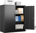 Metal Storage Cabinet, 36" H Locking Storage Cabinet, Metal Cabinets with Doors and 2 Adjustable Shelves for Home, School, Office, Garage, Black