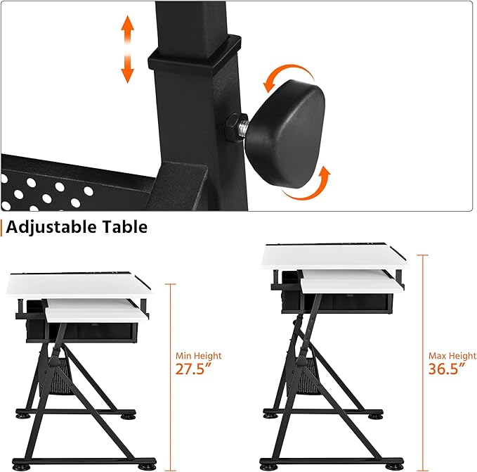 Topeakmart Drafting Table Art Craft Desk with Storage, Wooden Drawing Table with Adjustable Angle, Workstation for Reading&Writing, Foldable Artist Painting Table Crafts Desk with Extra Large Desktop