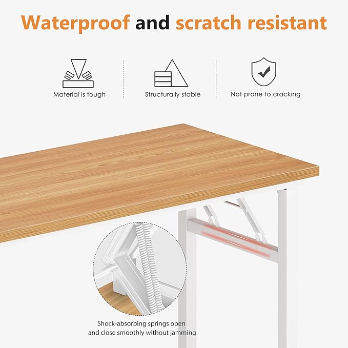 DlandHome Computer Desk 62 inches Office Desk Computer Table Study Writing Desk Workstation for Home Office Metal Frame Teak and White