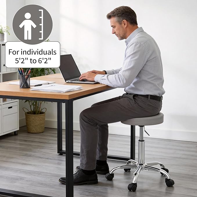FIRAVOE Drafting Stool, Adjustable Office Chair 19.5"-26.6", Gray Work Stools with Wheels (Gray)