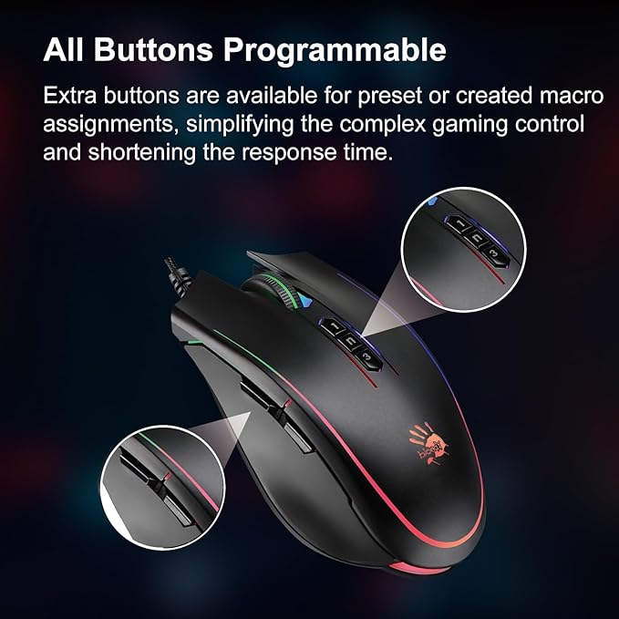 Bloody P81s Optical Gaming Mouse with Light Strike (LK) Switch & Scroll, Max 8000 CPI, 2000Hz Report Rate, 256K Onboard Memory, Fully Programmable with Advanced Preset Macros (Curve)