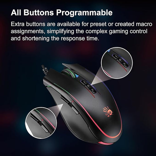 Bloody P81s Optical Gaming Mouse with Light Strike (LK) Switch & Scroll, Max 8000 CPI, 2000Hz Report Rate, 256K Onboard Memory, Fully Programmable with Advanced Preset Macros (Curve)
