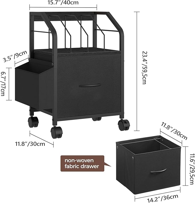 MAHANCRIS Small File Cabinet, Rolling Filing Cabinet for Under Desk with Divider, Single Non-Woven Fabric Drawer File Organizer for A4/Letter Size Documents, Under Desk Storage, Black FCBK3001