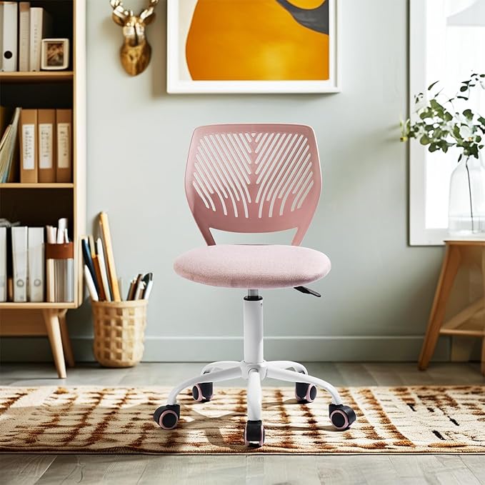 Homy Casa Modern Home Office Desk and Chair Set, Black X-Frame Computer Desk with Pink Ergonomic 360° Swivel Task Chair with Height Adjustment, 47.2 x 19.9 Inch Study Workstation