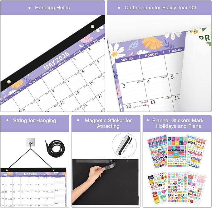 Ospelelf 2026-2027 Calendar Magnetic Desk Wall Desktop Monthly Planner from January 2026 - June 2027 Large To Do Pad with Plastic Cover for Office 17" X 12" Ditsy Floral
