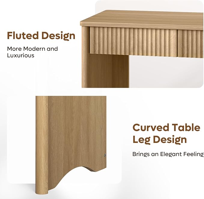 Bestier Fluted Computer Desk with 2 Drawers, 40 Inch Small Wooden Writing Study Work Desk, Computer Table, Compact Executive Home Office Desk for Small Spaces, Bedroom, Study, Living Room