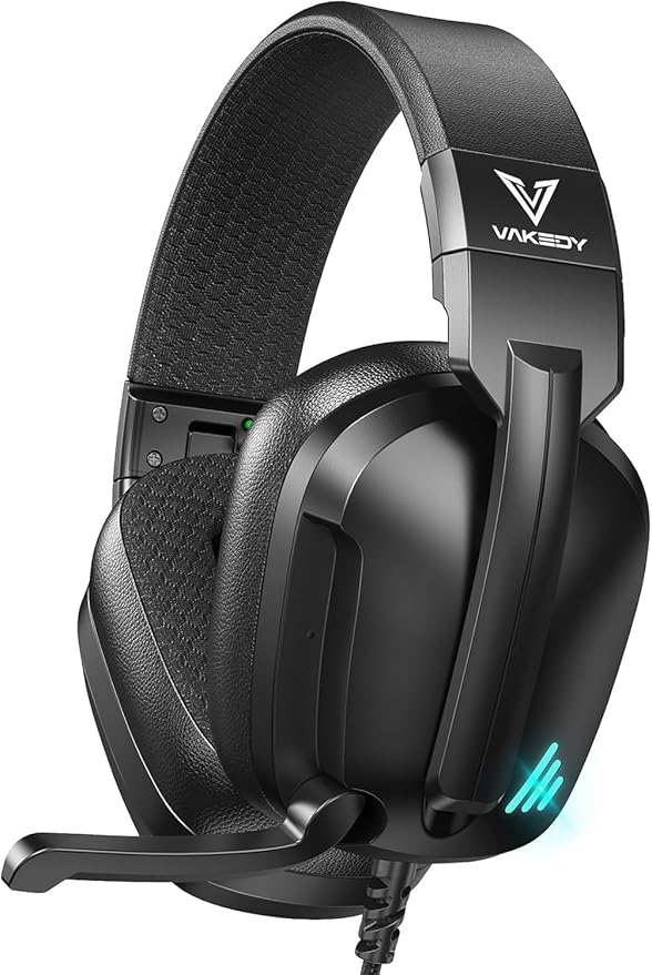 Vakedy Gaming Headset for PS5, PC, PS4, Xbox Series X, Switch, Wired Over Ear Headphones with Noise Cancelling Mic, Stereo Sound, Folding Design, 3.5mm Audio Jack(Black)