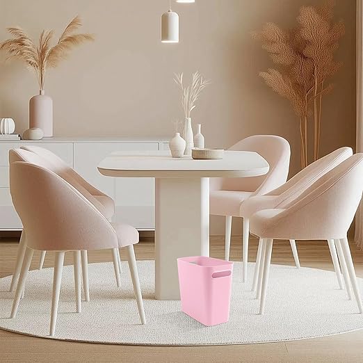 Small Pink Trash Can Wastebasket, Plastic Garbage Can Waste Basket for Narrow Spaces Bathrooms Laundry Room Kitchens Offices Kids Rooms, 1.8 Gallon (Pink)