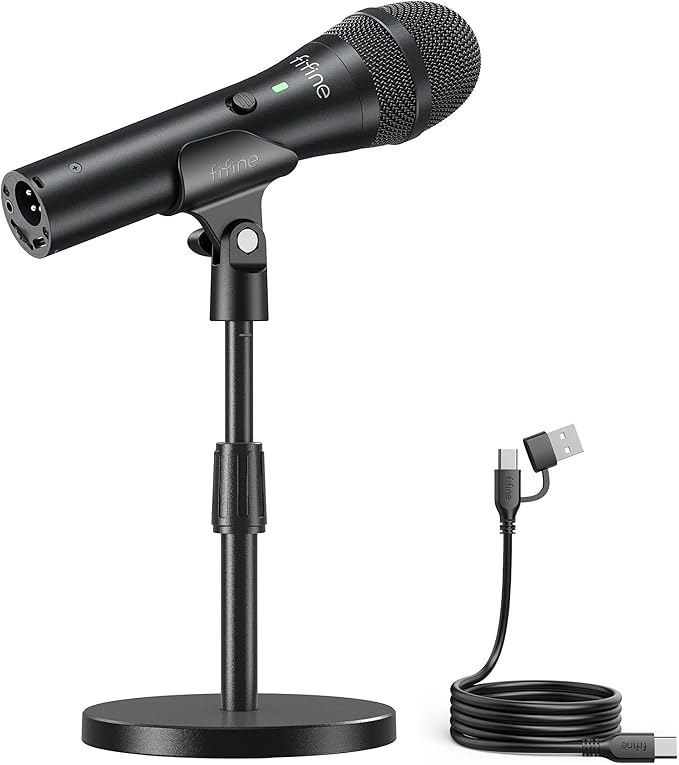FIFINE USB/XLR Dynamic Microphone for Podcast Recording, Studio Mic Set with Desktop Stand for Vocal, Voice Over, Streaming, Black-AmpliTank TANK2