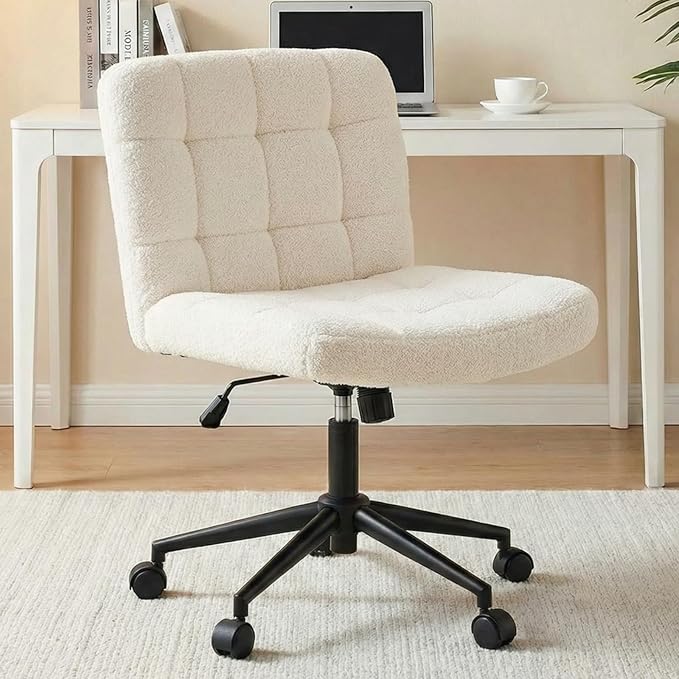 TLSUNNY Wide Sherpa Criss Cross Desk Chair – Beige