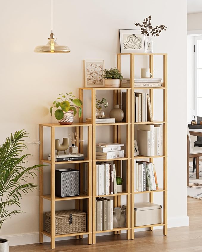 Open Book Shelf, 4 Tier Small Bookshelf, Freestanding Shelf Narrow Bookcase with Open Shelves, 14.96" x 10.63" x 41.26", Book Shelves for Living Room, Office, Study, Oak