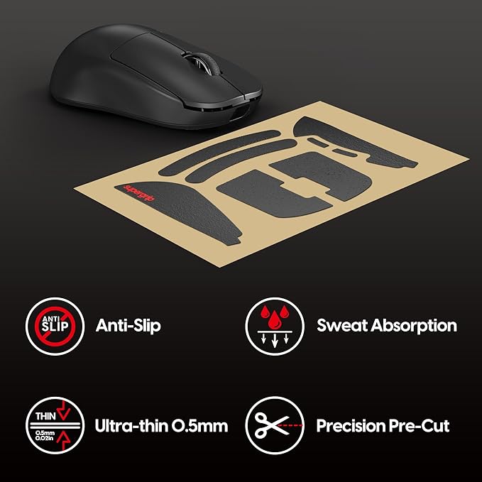 Pulsar Gaming Gears SUPERGRIP Griptape Set for X2H mini Sweat Absorbing High Performance Anti Slip 3M Adhesive no Residue Mouse Grip Tape Ultra-Thin 0.5mm (0.02in)