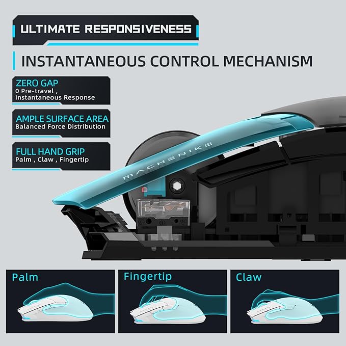 Machenike Wireless Gaming Mouse,26,000 DPI,PAW3395 Sensor,RGB Backlit,Ergonomic Design,6 Programmable Buttons,Long Battery Life,Ultra-Lightweight,White Gaming Mice Compatible with PC, Mac