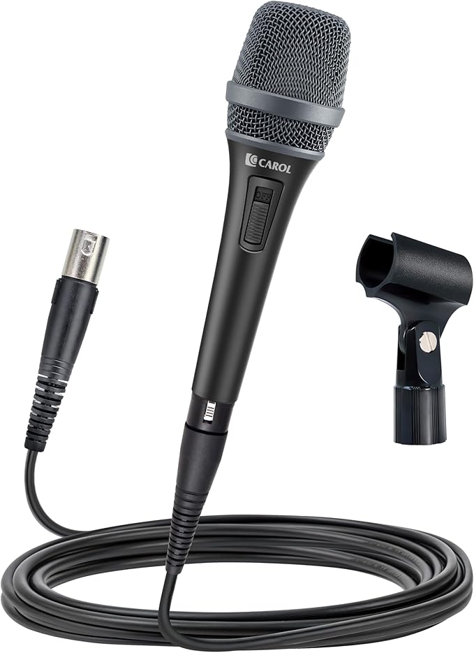 CAROL AC-900S XLR Wired Vocal Microphone – Dynamic Supercardioid Mic with Dual-Engine AHNC Noise Cancelling Tech for Singing, Karaoke, Stage & Studio, Includes Mic Clip, 14.8ft Cable & Switch - Black
