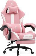 GTPLAYER Gaming Chair with Foot Rest & Pocket Spring Cushion, Ergonomic High Back Computer Chair with Headrest & 360°-Swivel Seat for Home Office Desk, PU Leather, Pink