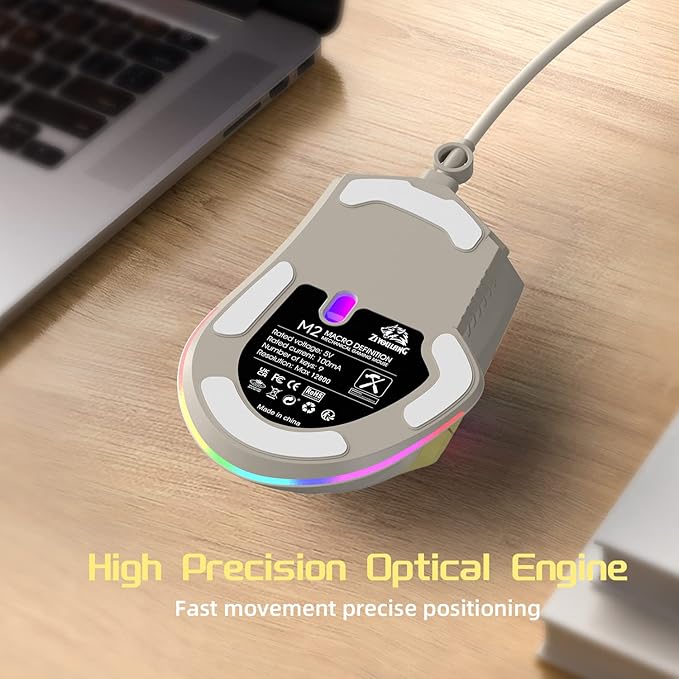MAGIC-REFINER M2 Wired Gaming Mouse with 6 Types RGB Backlit High Precision Adjustable 12800DPI,PC Gaming Macro Programming Mouse Conform Right Hand Engineering USB Plug Play for Laptop Mac（Milkshake）