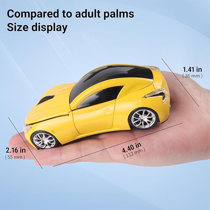 elec Space Wireless Mini Mouse with Case - Cute Sports Car Shape, Lightweight & Portable, 10m Range, Plug and Play (Yellow)