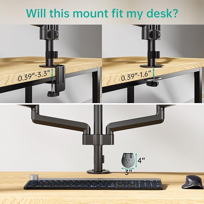 WALI Triple Monitor Mount for 13-27 inch Screens, Adjustable 3 Monitors Desk Mount with Swivel, Tilt, Clamp & Grommet Kit, Triple Monitor Stand for Desk, VESA 75x75/100x100mm (GSDM003), Black