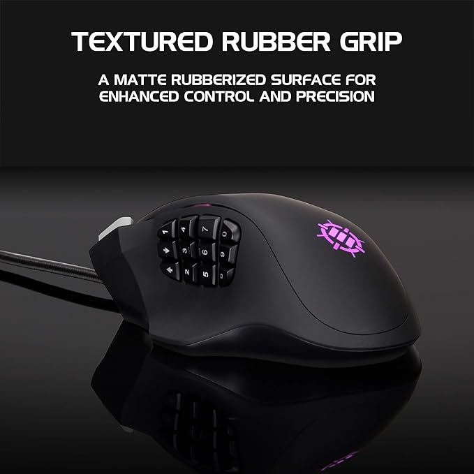 ENHANCE Theorem 2 MMO Mouse with 13 Programmable Side Buttons - RGB Gaming Mouse with 6 Customizable DPI Settings, 5 Gaming Profiles, Quick Fire Button, Wired, Ergonomic - Black