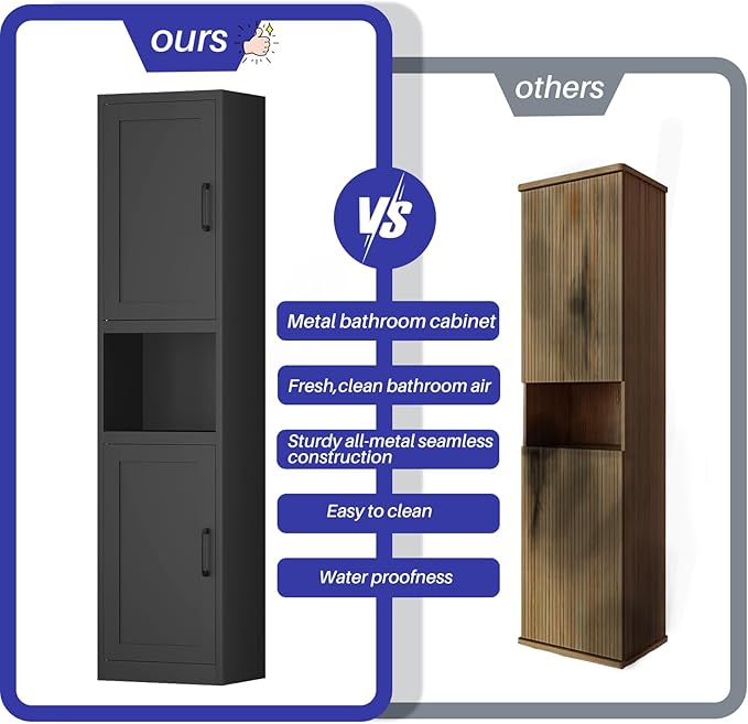 Tall Narrow Bathroom Storage Cabinet - Metal Pantry Cabinet, Slim Cabinet for Small Spaces, Bathroom, Kitchen
