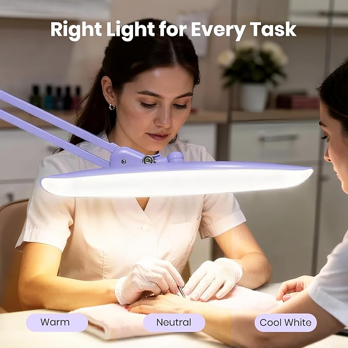 Neatfi XL 2200 Lumens 20W LED Desk Lamp with Clamp – Adjustable Color Temperature | 4-Level Dimmable Light | Home Office, Crafts & Workbench | 20-Inch Wide Head (Lavender, CCT with Clamp)
