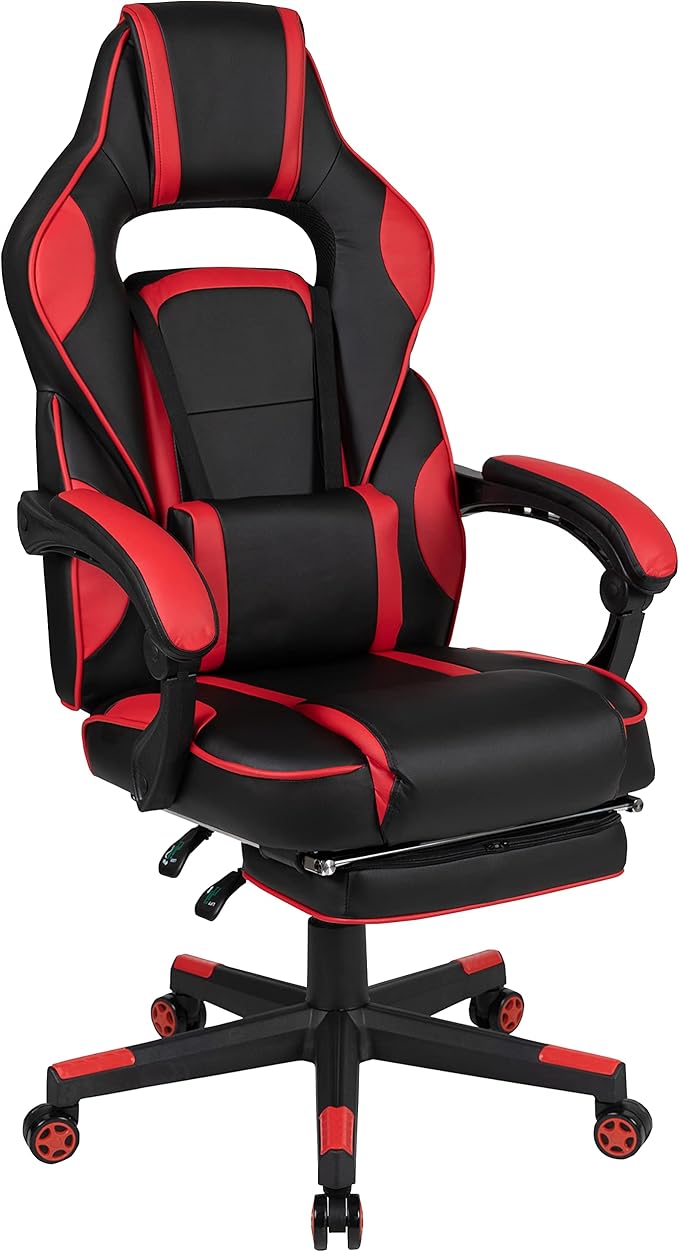 Flash Furniture Optis Black Gaming Desk with Cup Holder/Headphone Hook/Monitor Stand & Red Reclining Back/Arms Gaming Chair with Footrest