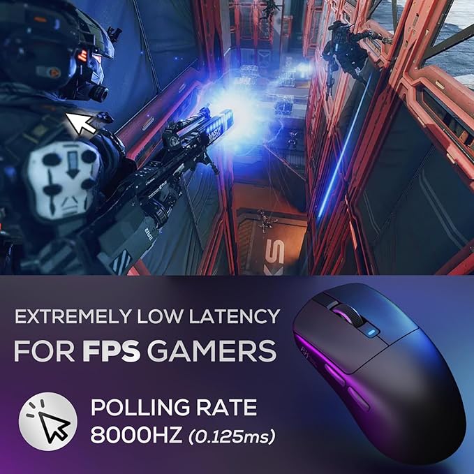 RK ROYAL KLUDGE RK M3 Wireless Gaming Mouse, 47g Lightweight Computer Mouse with PAW3950 Optical Sensor, 8K Polling 42000 DPI, Triple Modes PC Game Mice with 5 Programmable Buttons for Win/Mac, Black