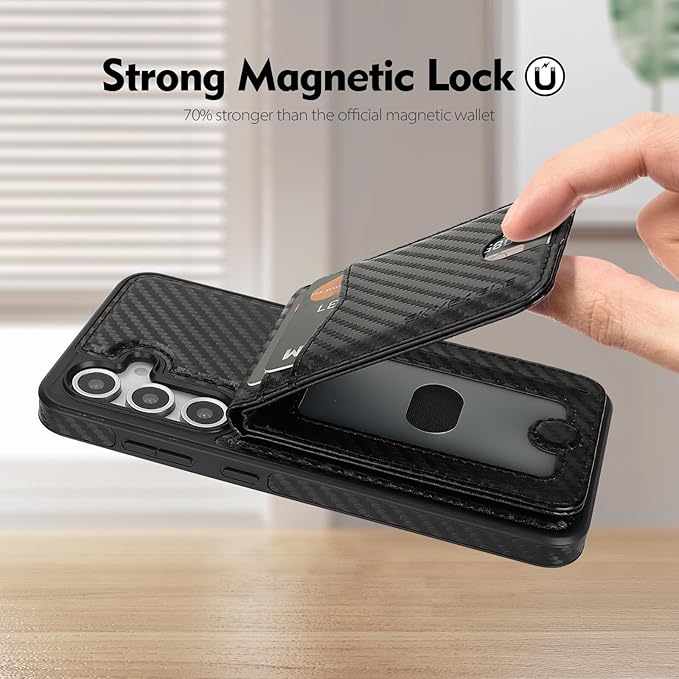 SkyEagle Compatible with Magsafe 2 in 1 Detachable Samsung Galaxy S25 Plus Wallet Case with Card Holder,Women Men Magnetic PU Leather RFID Blocking Flip Folio Kickstand Credit Slots,Carbon Black