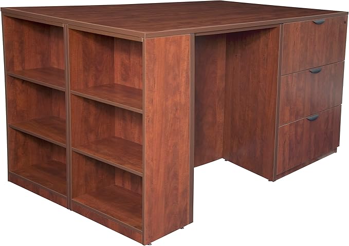 Regency Legacy Stand Up Lateral File/ 3 Desk Quad with Bookcase End- Cherry