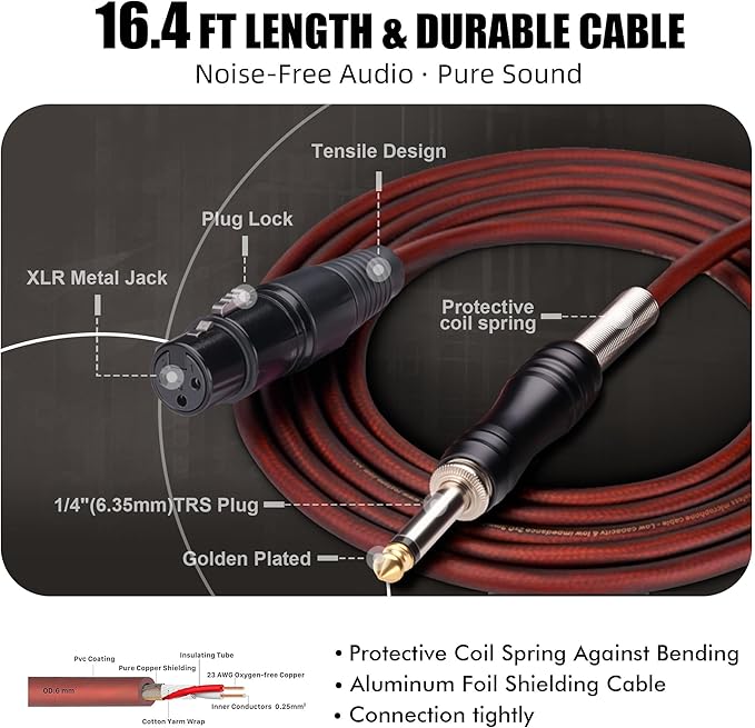 Dynamic Microphone - Premium Handheld Wired Mic with 16ft XLR to 1/4" Audio Cable - Professional Cardioid Vocal Microphone for Singing, Speaking, Karaoke & Living Stage