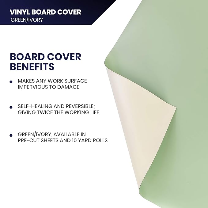 Pacific Arc Vinyl Board Cover. Self Healing and Stain Resistant Green/Ivory Sheet, 36 inches by 72 inches