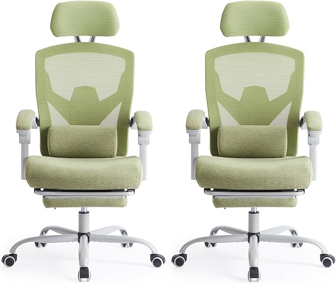 Sweetcrispy Office Computer Desk Chair, Ergonomic High-Back Mesh Rolling Work Swivel Chairs with Wheels, Comfortable Lumbar Support, Comfy Arms for Home, Bedroom, Study, Student, Green