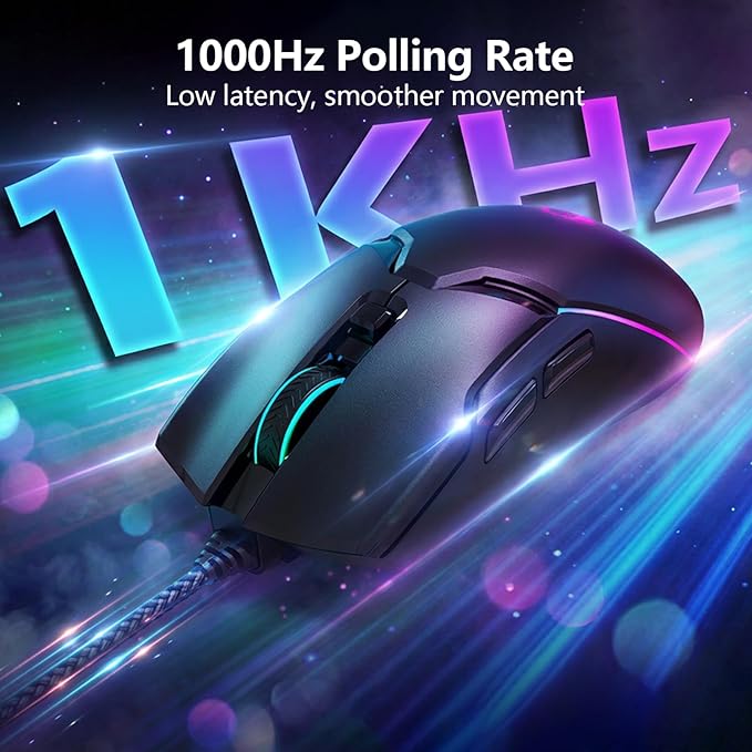Wired Gaming Mouse,Ergonomic 8000 DPI Optical Gaming Mice with 12 RGB Backlit Modes, 6 Programmable Buttons, DIY Software for PC Gamer & Office