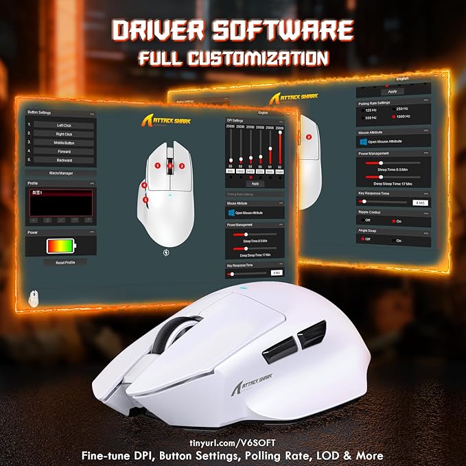 MAMBASNAKE×Attack Shark V6 65g Lightweight RGB Gaming Mouse with Magnetic Charging Dock, BT/2.4G Wireless/Wired 1K Polling Rate, 25K DPI, Programmable Mice for PC/Mac/Laptop(White)