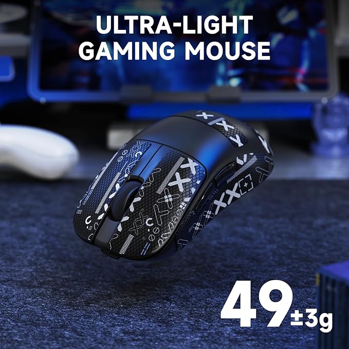 ZIYOU LANG×Magic-Refiner AJ199 Lightweight Wireless Gaming Mouse,Tri-Mode(2.4G/Wired/BT),24K DPI,PAW3311 Optical Sensor,1000Hz Polling Rate,600mAh,49g Ergonomic Mice for Mid-Large Hands-Black&Sticker