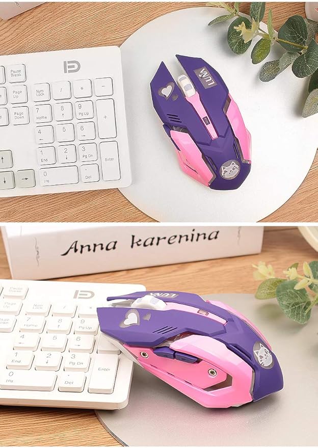 Gaming Mouse,7 Colors Backlit Optical Game Mice Ergonomic USB Wired with 2400 DPI and 6 Buttons 4 Shooting with Nano Receiver for Computer/Win/Mac/Linux/Andriod/iOS,Purple.
