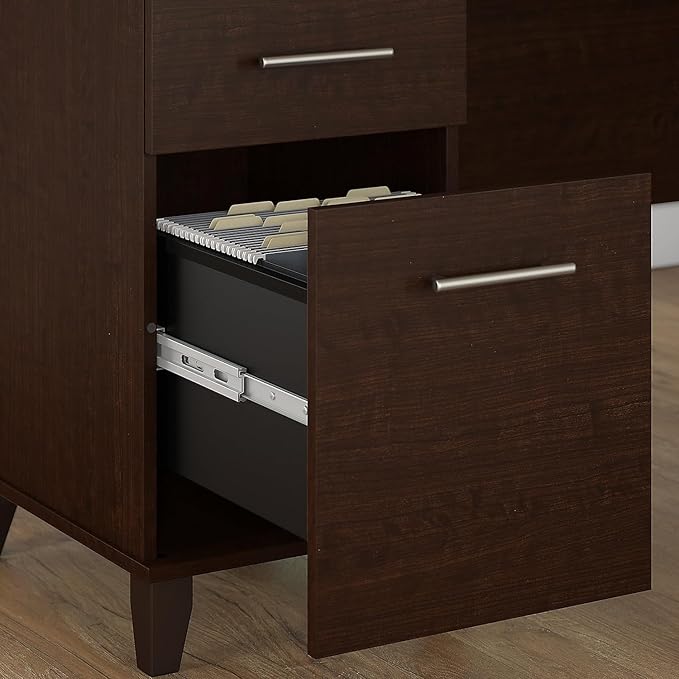 Bush Home Somerset 72W 3 Position Sit to Stand L Shaped Desk with Hutch and File Cabinet in Mocha Cherry
