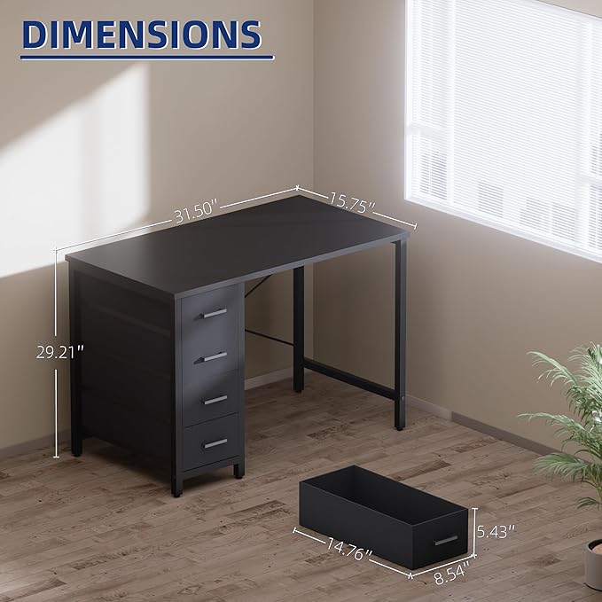 Pamray Computer Desk with 4 Drawers – Vintage (32")