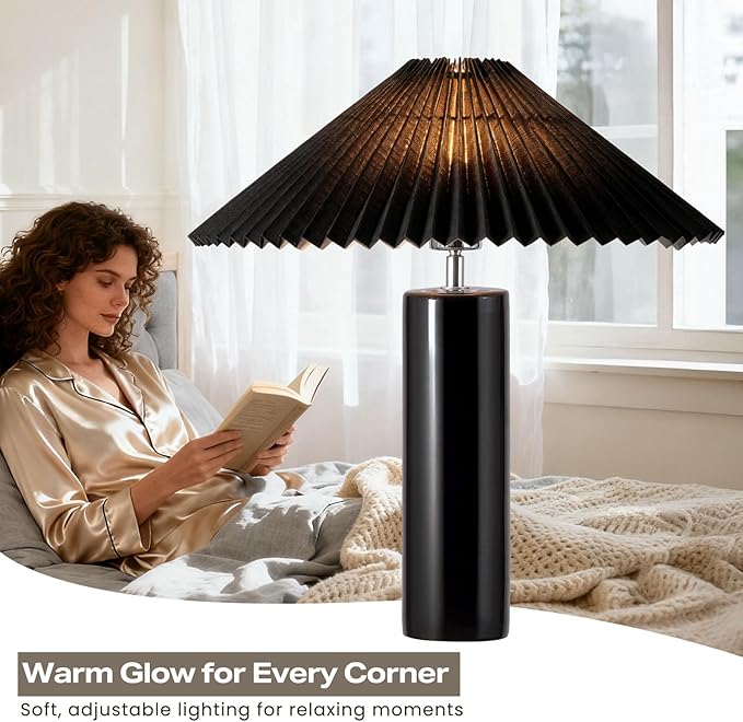 EOEYYOYB Ceramic Table Lamps for Bedroom, Adjustable Shade Lamps for Night Stands, Modern Cylindrical Nightstand Table Lamps 5W E26 for Bedroom Bedside Buffet, Black