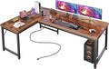 Huuger 55 Inch L Shaped Desk with Power Outlets and USB-C Port, 0.95 Inch Thicker Desktop, Reversible Computer Desk, Larger Office Corner Gaming Desk, Metal Frame, for Home Office, Study, Rustic Brown