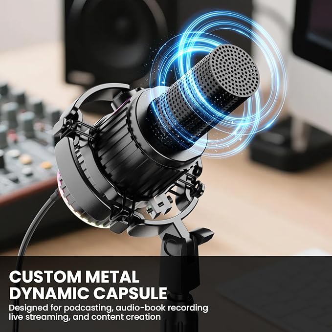 BASN USB/XLR Dynamic Microphone, Live Streaming, Gaming Recording with Three-in-One Mute Button,RGB Lighting and MIC Stand for PC (Black) SL2000
