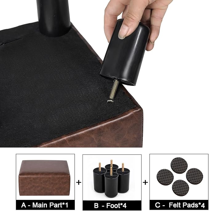 Joveco 12.6" Square Foot Rest for Under Desk PU Leather Foot Stool for Home and Office (Brown PU)