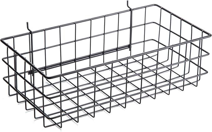 Pegboard Basket Size L, Black - Hooks to Any Peg Board - Square Style Wire Shelf Baskets - Organize Tools, Workbench, Accessories, Garage Storage - Wall Organizer Attachments
