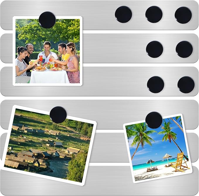 Magnetic Board Magnet Bulletin Board Frameless Stainless Iron Board Strips, Magnetic Strips with Adhesive Backing Magnet Board Memo Board with 10pcs Black Magnets for School Office Home, 6PCS