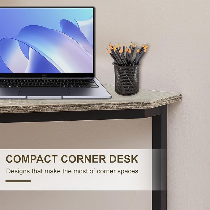 VECELO Corner Desk,Office Tables for Living Room for Small Space Triangle Computer Desk with Steel Frame Corner Shelves with Metal Frame Writing Desk for Workstation Classic Grey 33.1" 2 Set