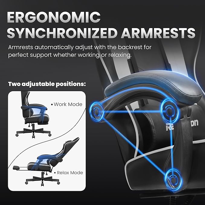 Gaming Chair for Adults Gamer Game - Ergonomic Gaming Chair with Footstool, Headrest, and Lumbar Support Height Adjustable Leather Game Chair’s 200 KG Load Bearing Capacity White