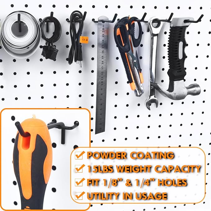 G.CORE Pegboard Hooks Accessories - 30pcs 4inch Metal Peg Board Tool Hangers, Fits 1/8 1/4 Pegs Slots, Pegboard Wall Organizer Shelving Racks, Hanging Display Storage Holders for Garage Craft (Black)