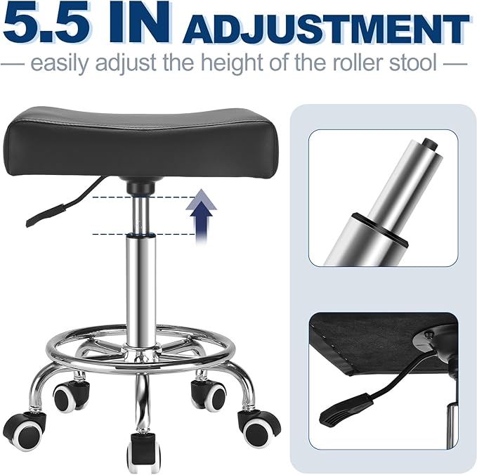 Square Salon Rolling Stool - 300lbs Weight Capacity，Adjustable Swivel Stool with Wheel，Pu Leahter Comfortable Cutting Stools for Salon Tattoo Stylist Massage Perfect for Work SPA (Grey)