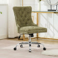 Goujxcy Desk Chair, Modern Chenille Upholstered Tufted Button Home Office Chair, 360° Swivel Armless Desk Chairs, 120°Rocking Ergonomic Computer Task Vanity Chairs, Green